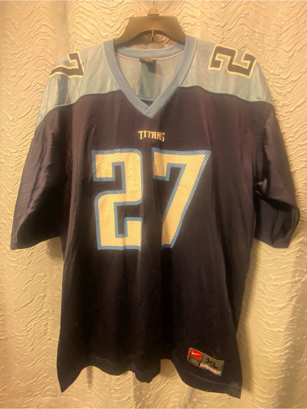 Nike Titans #27 Eddie George Navy and Light Blue Football Jersey